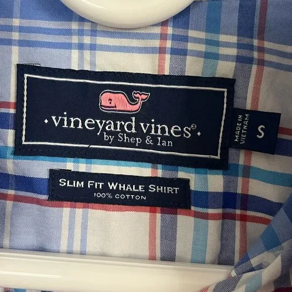 Vineyard Vine Plaid Slim Fit Whale Shirt 100% Cotton Blue/ White/ Red Shirt Sm - Picture 4 of 5